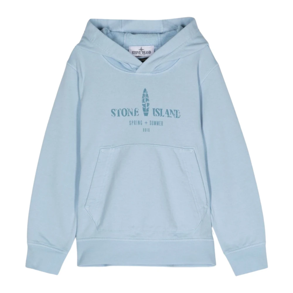 Stone Island Blå hoodie med logotyptryck Blue, Pojke