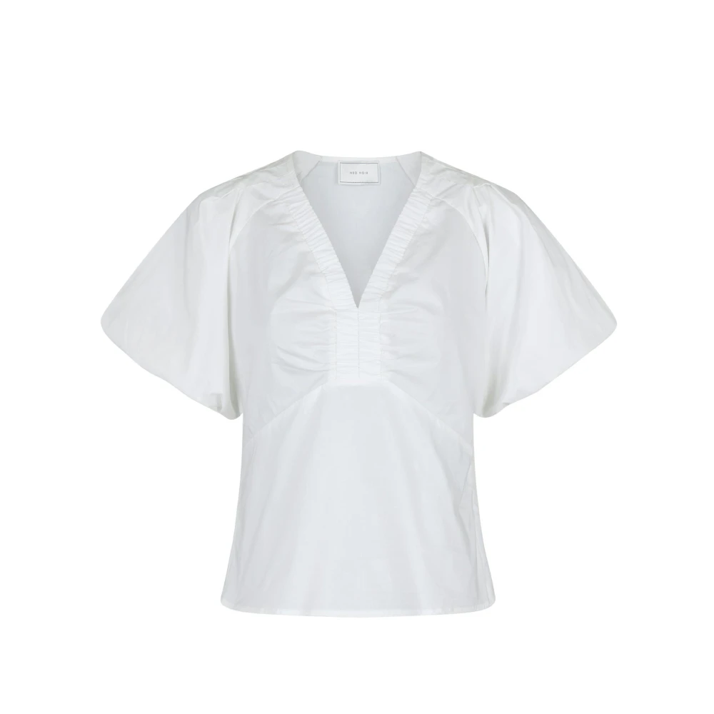 Neo Noir White Blouses, Female, L, Poplin Blouse With Balloon Sleeves