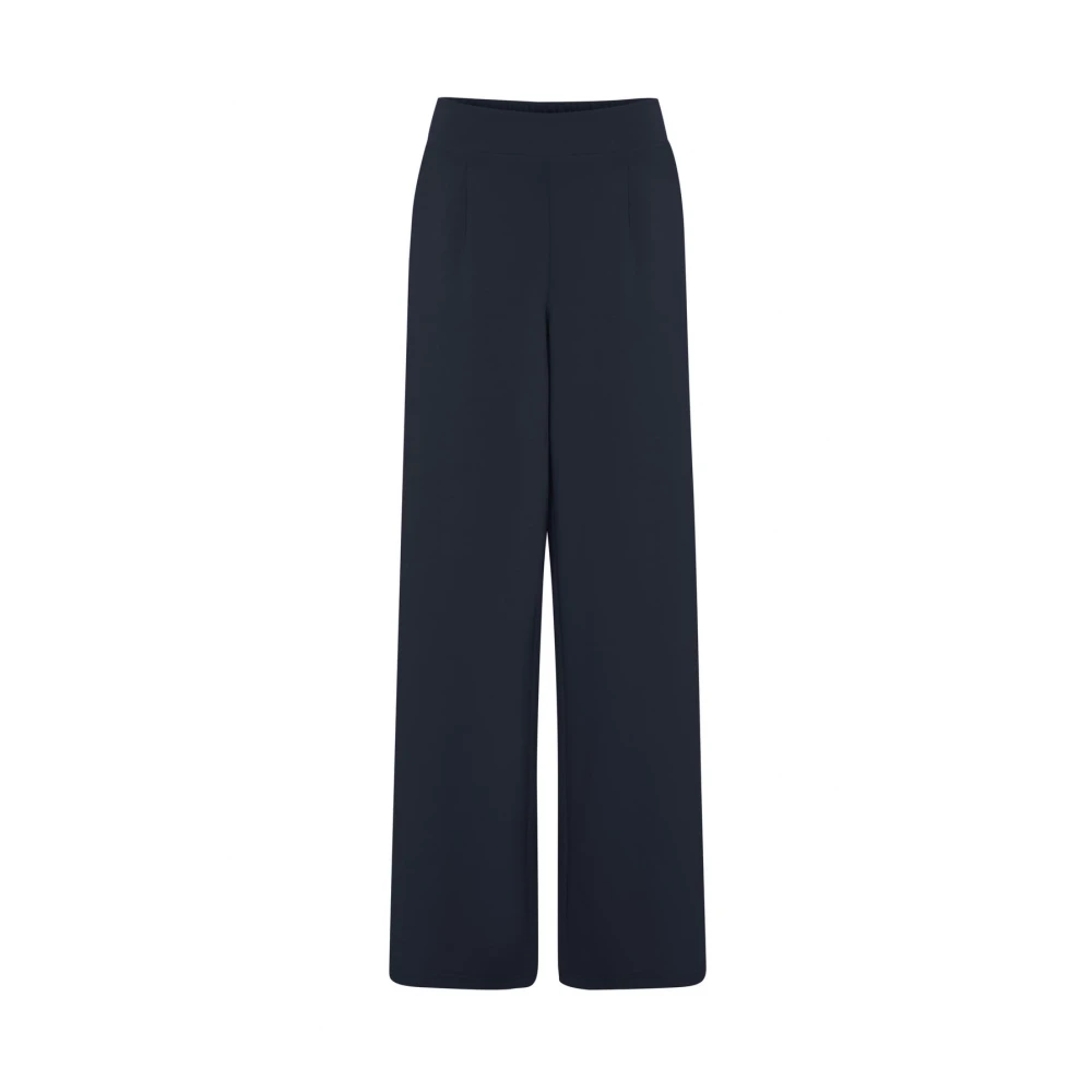 Ichi Blauwe Slip-On Wijde Broek Blue Dames