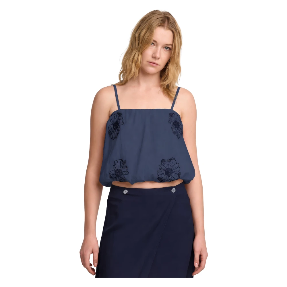 Kocca Women's Blue Flowing Cropped Vest Top - Sleeveless Tops - Xs - Tops