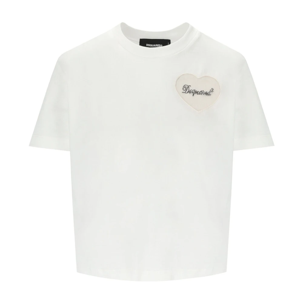 Dsquared2 Women's White Boxy Fit Heart T-Shirt - T-Shirts - S - Tops