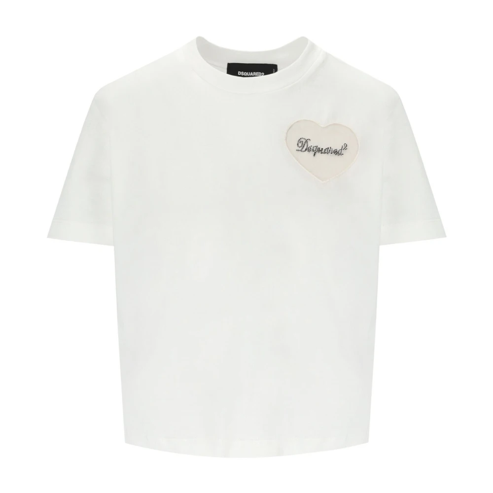 Dsquared2 Witte T-shirts en Polos met Hartmotief White Dames