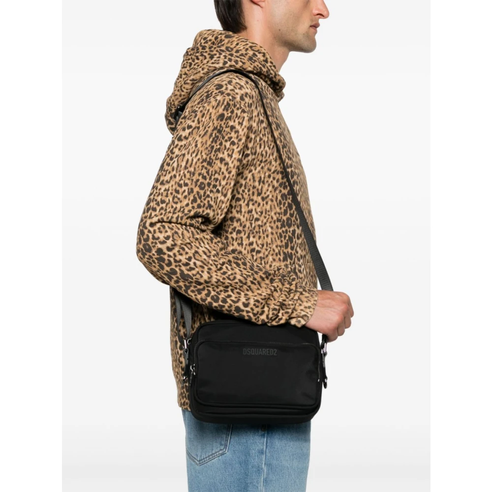 Dsquared2 Zwarte Textuur Portemonnee met Schouderband Black Heren