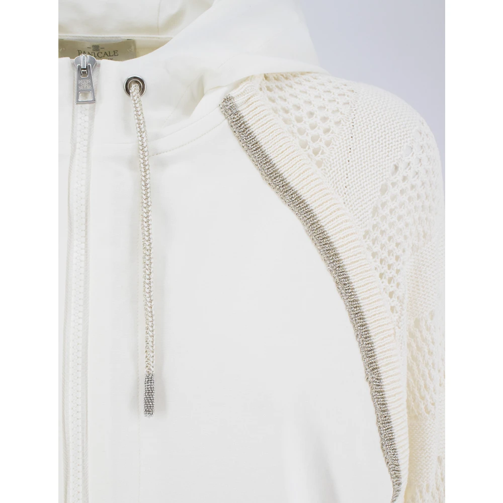 Panicale Gebreide Mouw Rits Hoodie Sweatshirt Beige Dames