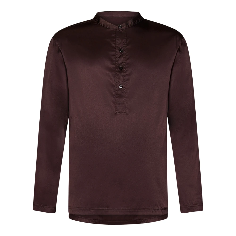 Tom Ford Luxe Bruin Zijden Henley Shirt Brown Heren