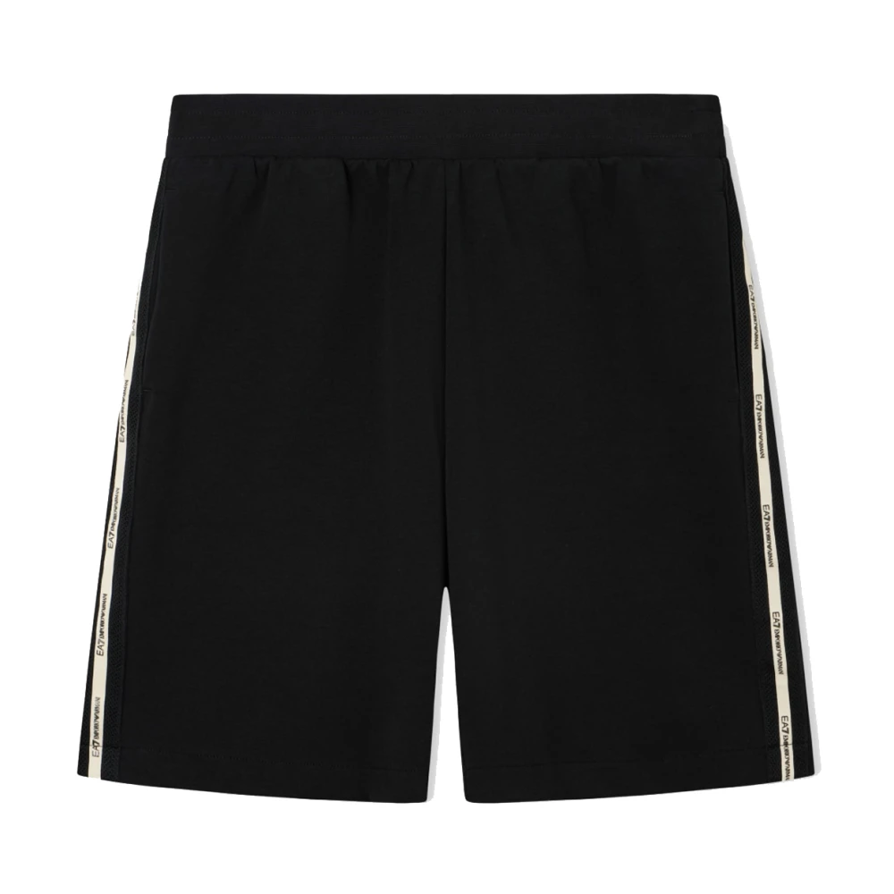 Emporio Armani Ea7 Men's Black Training Shorts, L, Logo Series Cotton-Blend Interlock Bermuda Shorts