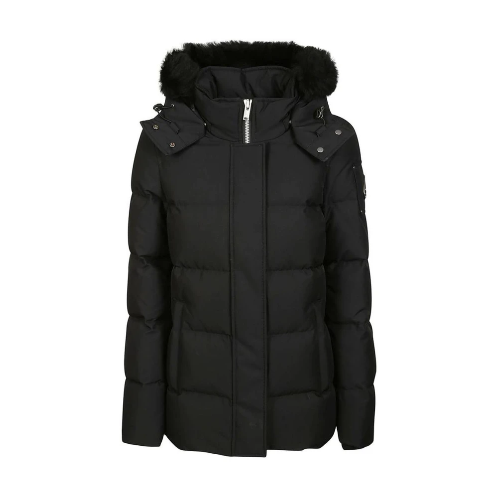 Moose Knuckles Women's Black Polyester Jacket With Goose Down Filling And Removable Faux Fur Hood