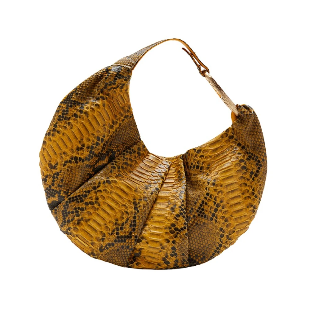 Biagini Gele Python Schoudertas met Messing Accessoire Yellow Dames
