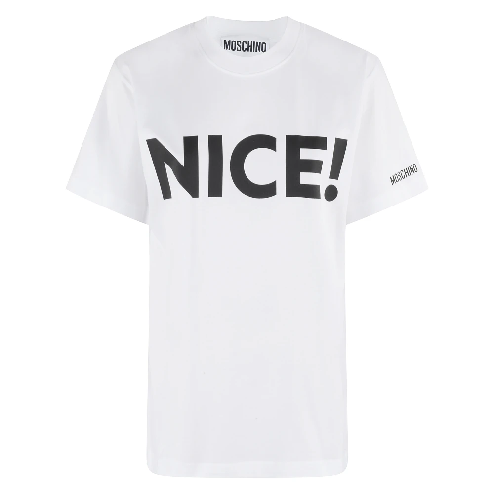 Moschino Women's White T-Shirt With Ribbed Crew Neck