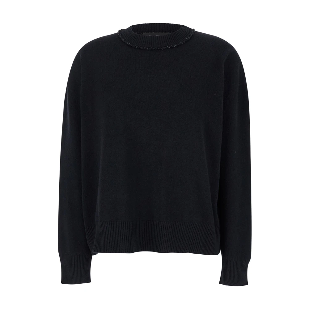 Fabiana Filippi Svart Crewneck Tröja med Mikro Paljetter Black, Dam