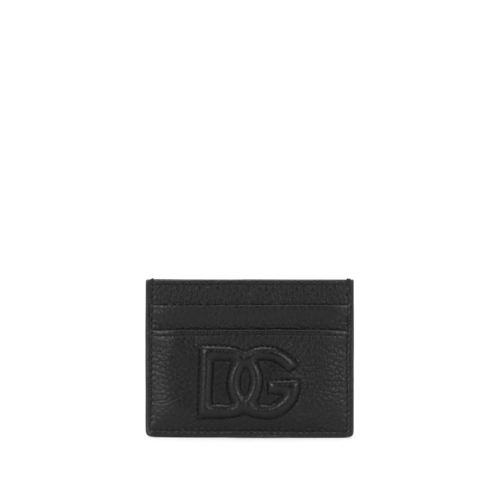 Dolce & Gabbana Gestructureerde Zwarte Leren Kaarthouder Black Heren