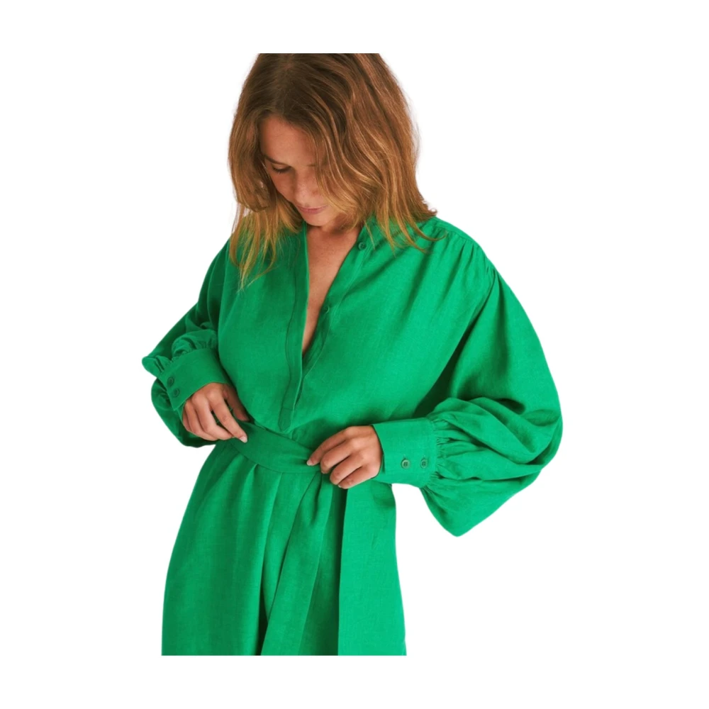 Eres Elegante Linnen Lange Jurk Green Dames