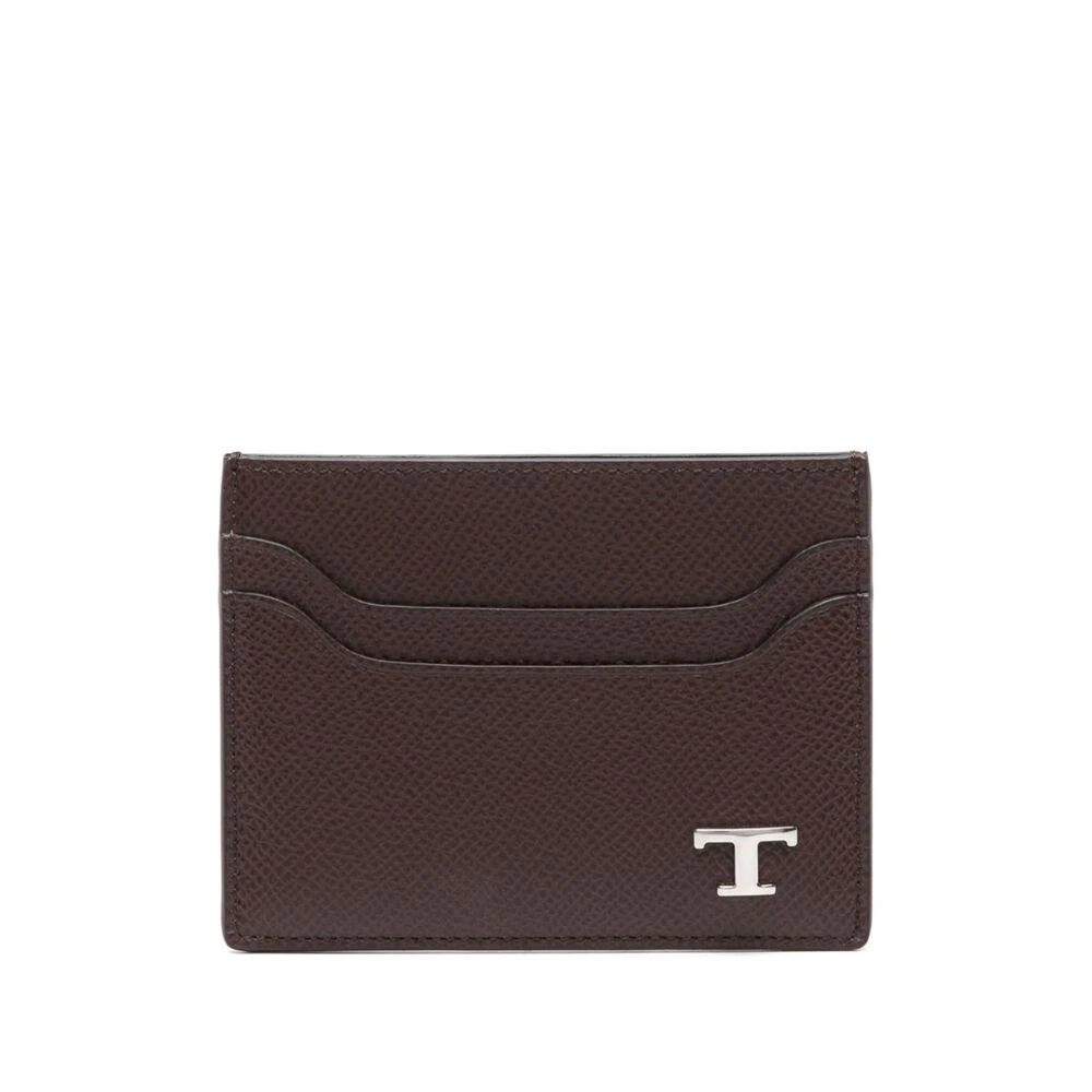 TOD'S Gestructureerde Leren Kaarthouder Tijdloos Logo Brown Heren