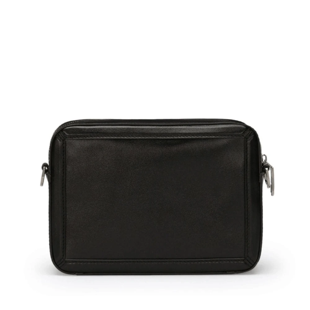 Dolce & Gabbana Zwarte leren crossbody tas met logoplaat Black Unisex
