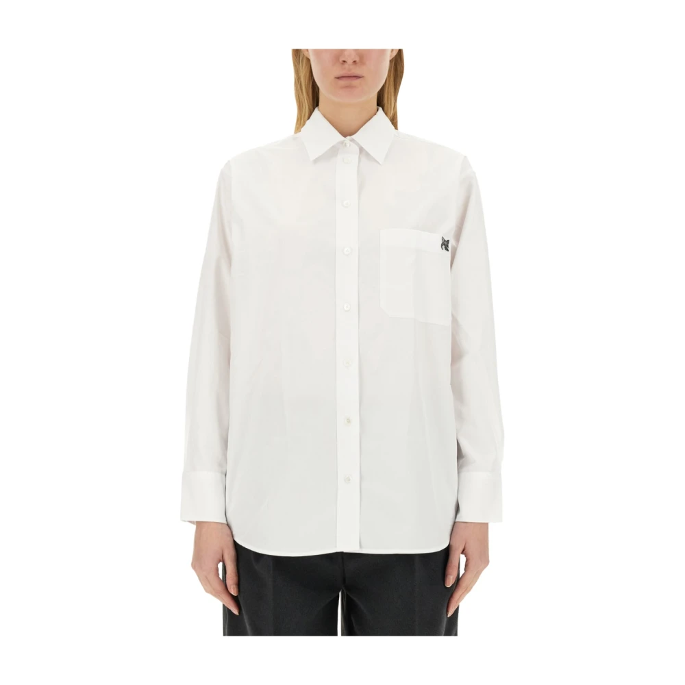 Maison Kitsuné Logo Shirt in Katoenen Casual Fit White Dames