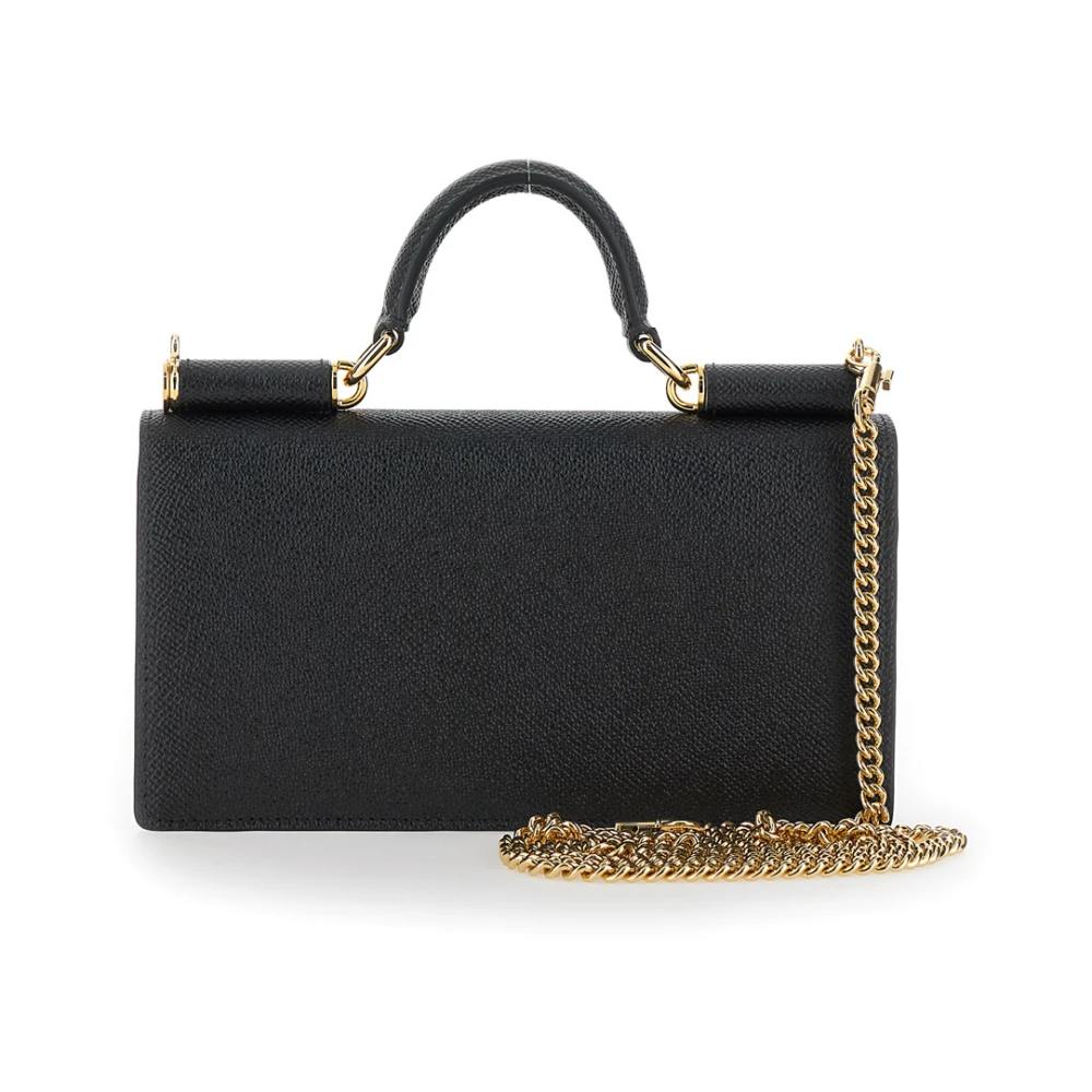 Dolce & Gabbana Zwarte Crossbody Tas met Logo Plaque Black Dames