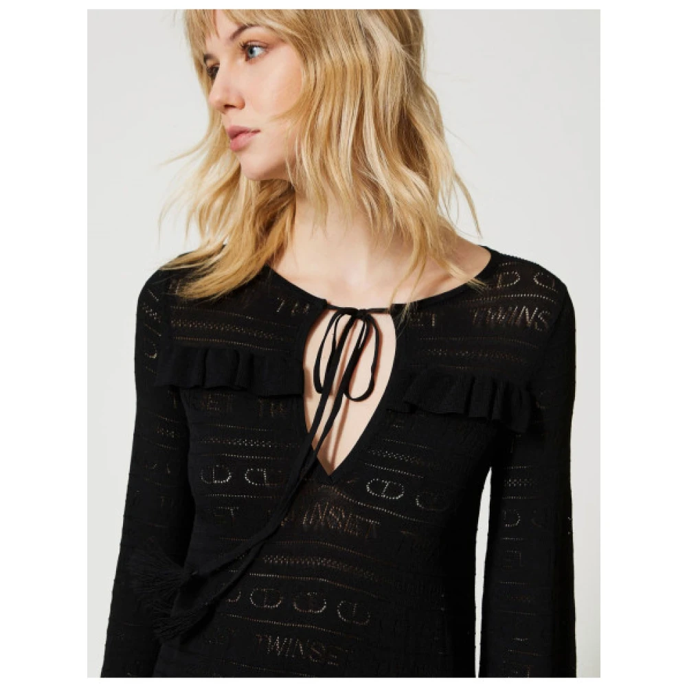 Twinset Korte Gebreide Kant Jurk Black Dames