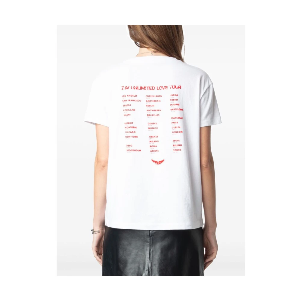 Zadig & Voltaire Wit Logo Print Crew Neck T-shirt White Dames
