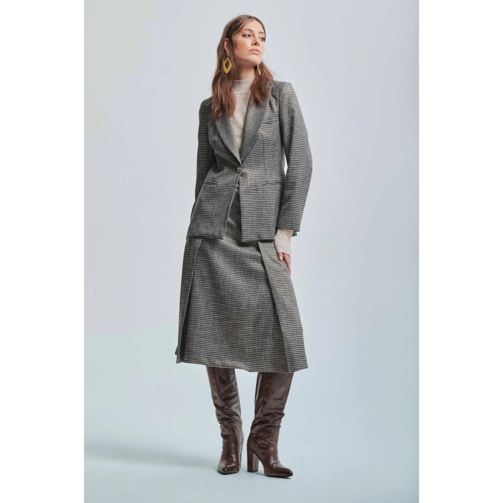 Kocca Flared Microcheck Geplooide Rok Gray Dames