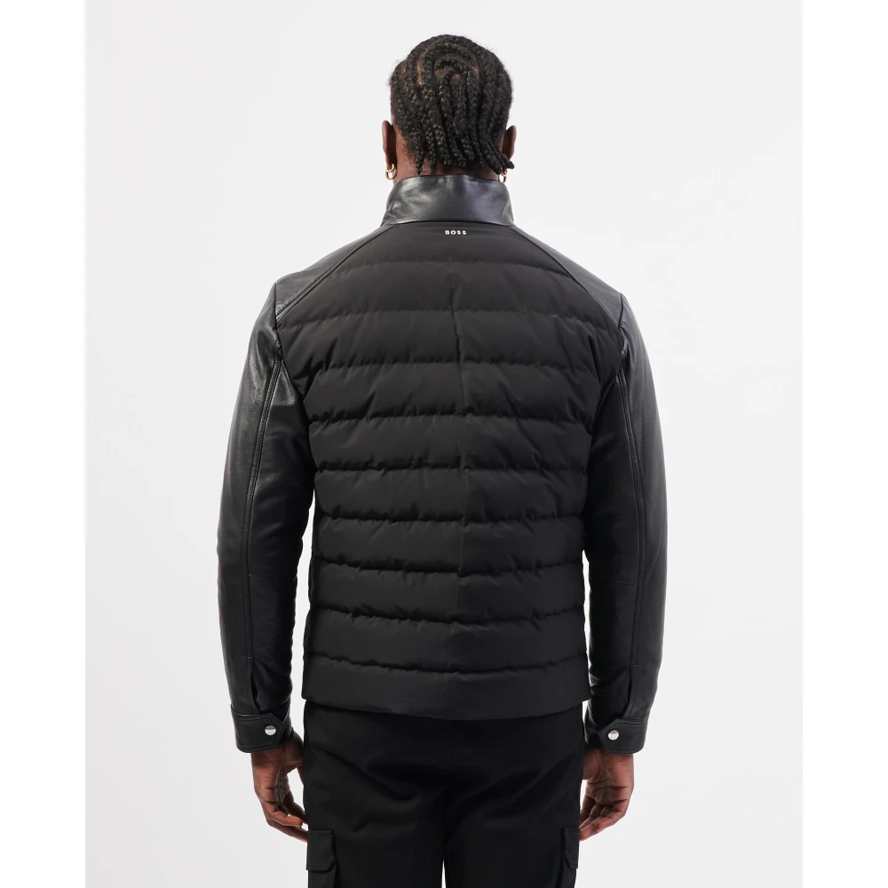 Hugo Boss Hybride leren jas met horizontaal stiksel Black Heren
