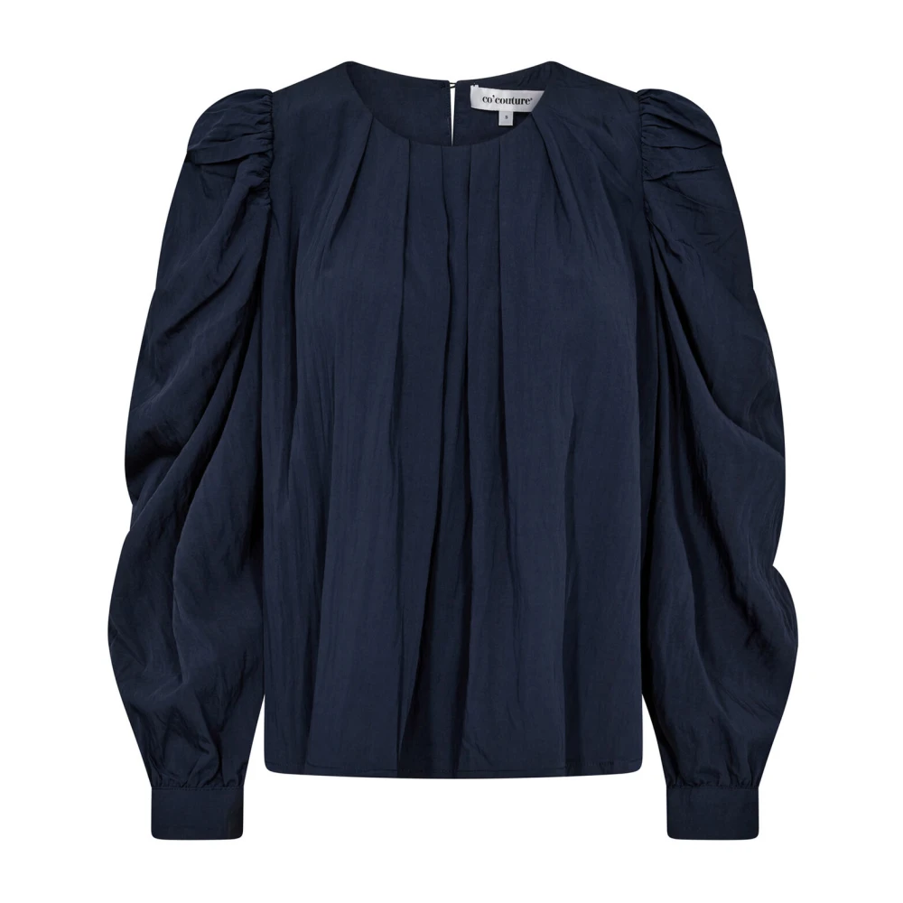 Co'Couture Elegante Plooi Blouse Navy Blue Dames