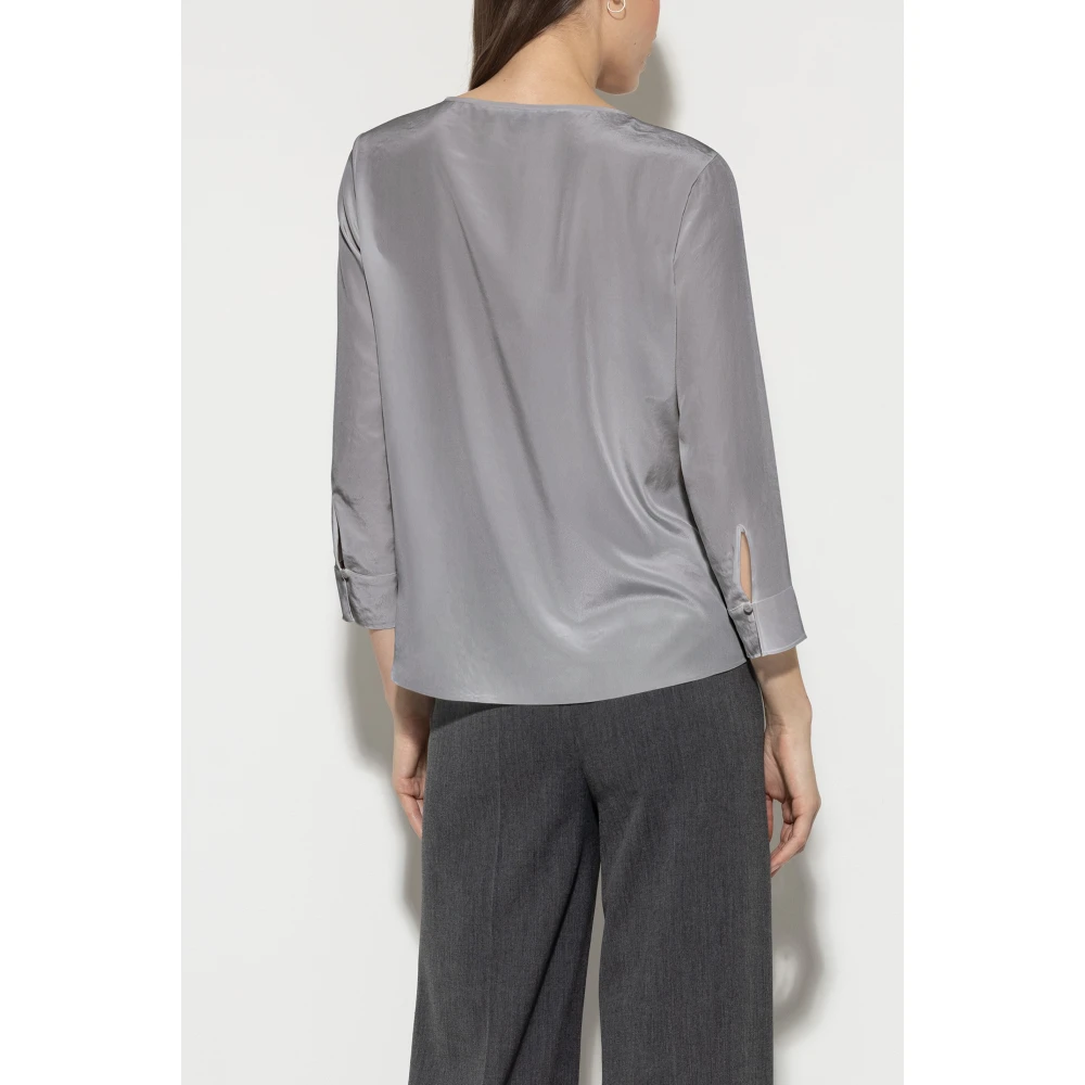 LUISA CERANO Blouse Shirt met Techno-Zijde Knoopsluiting Gray Dames