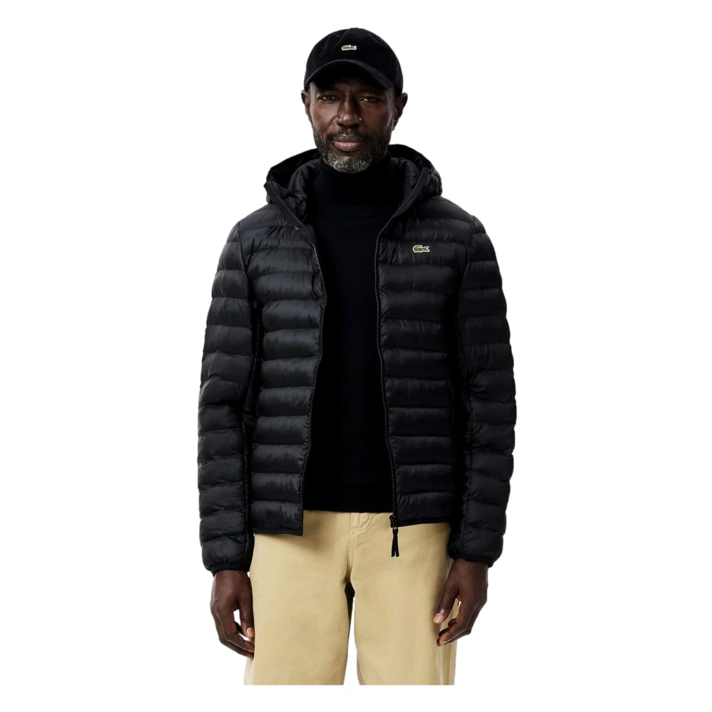 Lacoste Zwarte Essential Gewatteerde Jas Black Heren
