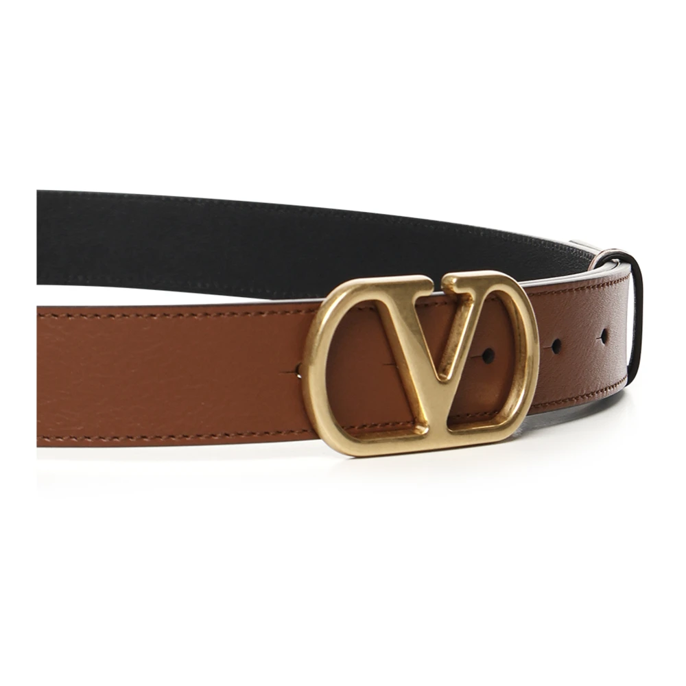 Valentino Garavani Bruin Leren Riem met VLogo-Detail Brown Heren