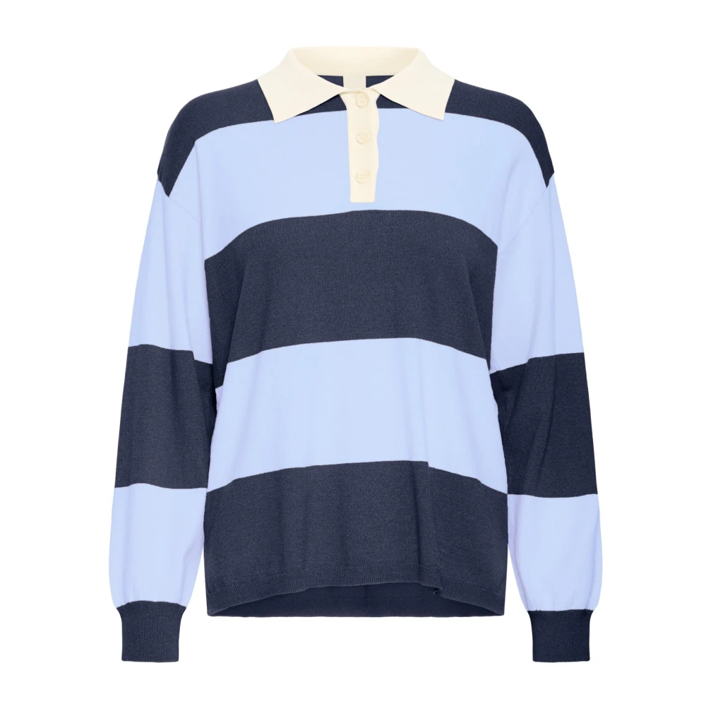 Ichi Blue Round-Neck Knitwear, Female, Xl, Comb Polo