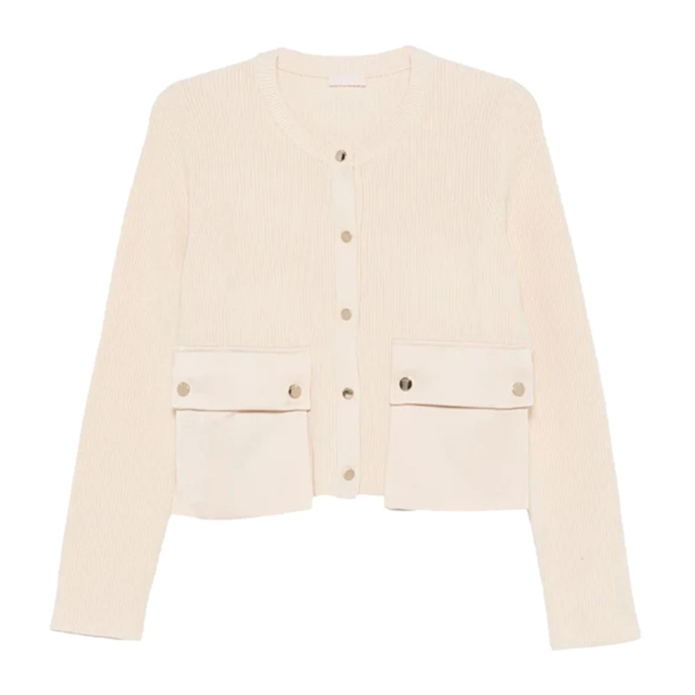 Liu Jo Gebreid Vest met Zakken in Roomwit Beige Dames