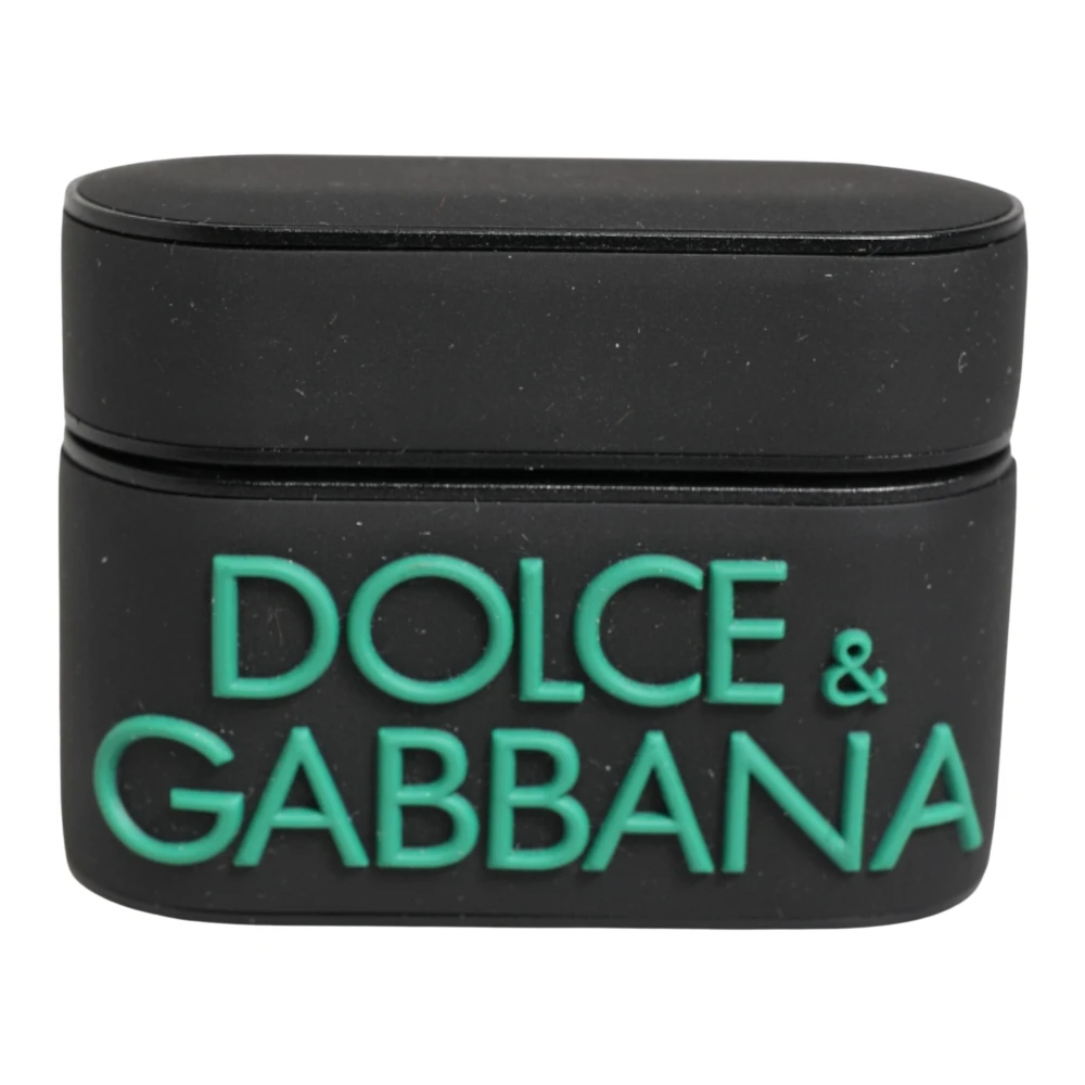 Dolce & Gabbana Unisex Black Headphones, One Size, Rubber Logo Embossed Airpods Case