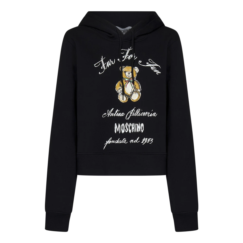 Moschino Zwarte Teddybeerprint Katoenen Hoodie Black Dames