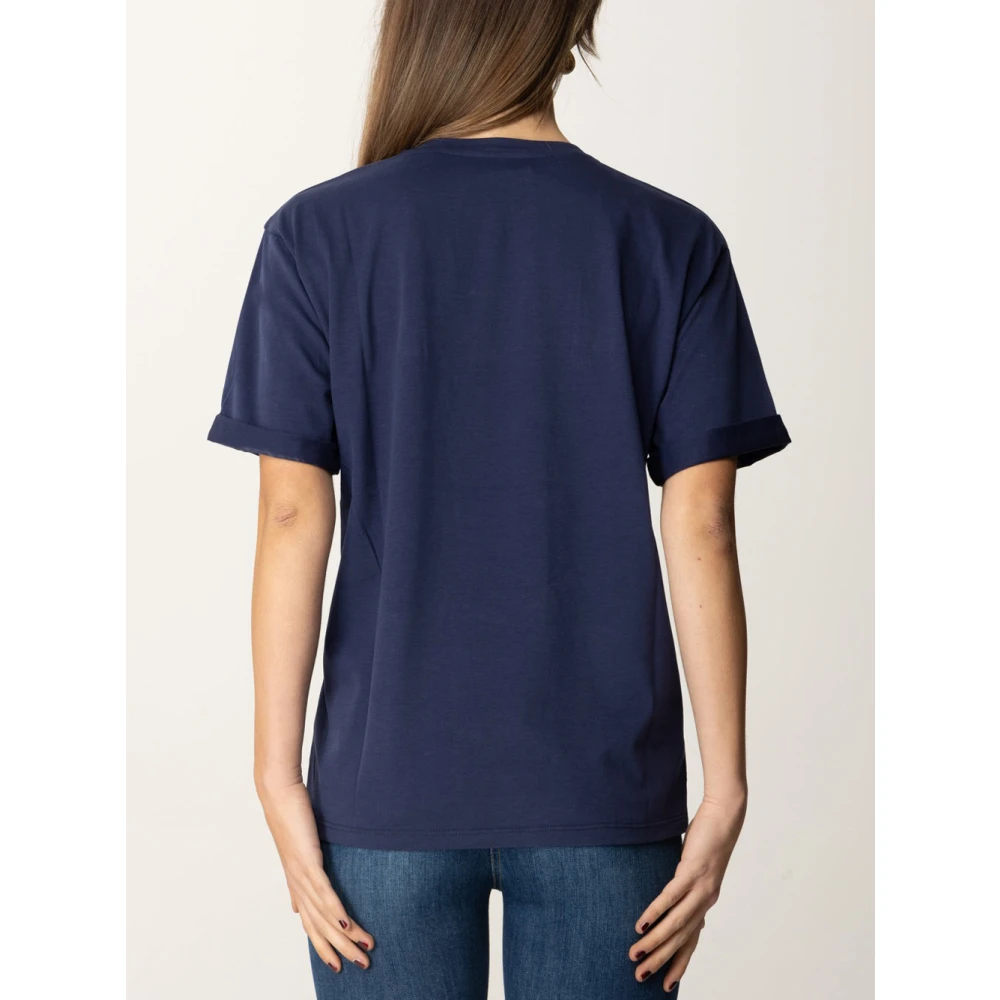 Elisabetta Franchi Blauw Katoenen Jersey T-shirt met Geborduurde Patch Blue Dames