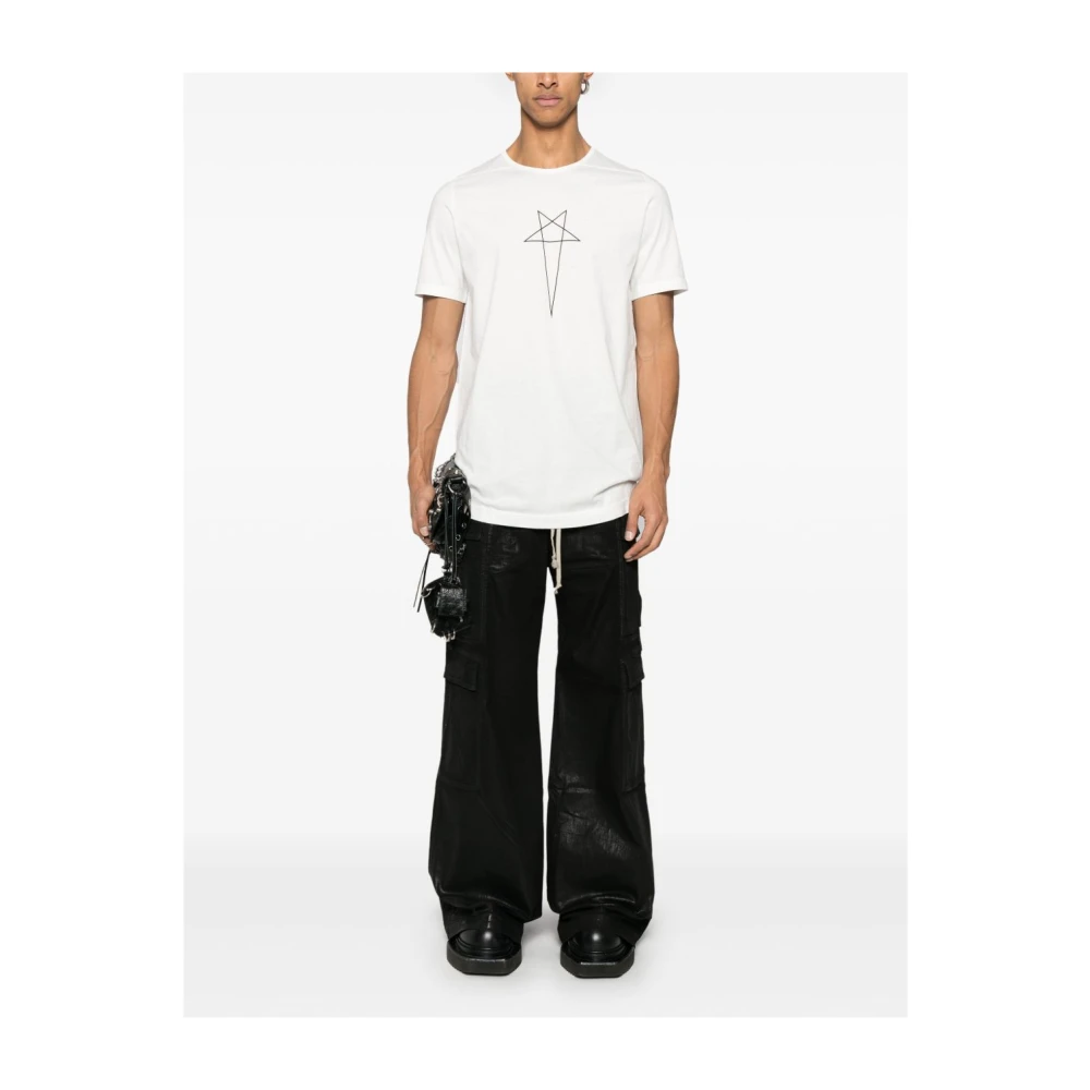 Rick Owens Zwart Logo Print Crew Neck T-shirt White Heren