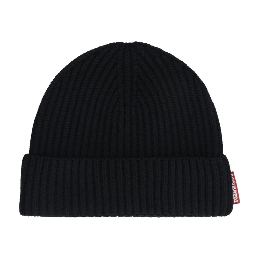 Dsquared2 Herr Svart Accessoarer One Size, Ribbstickad Mössa