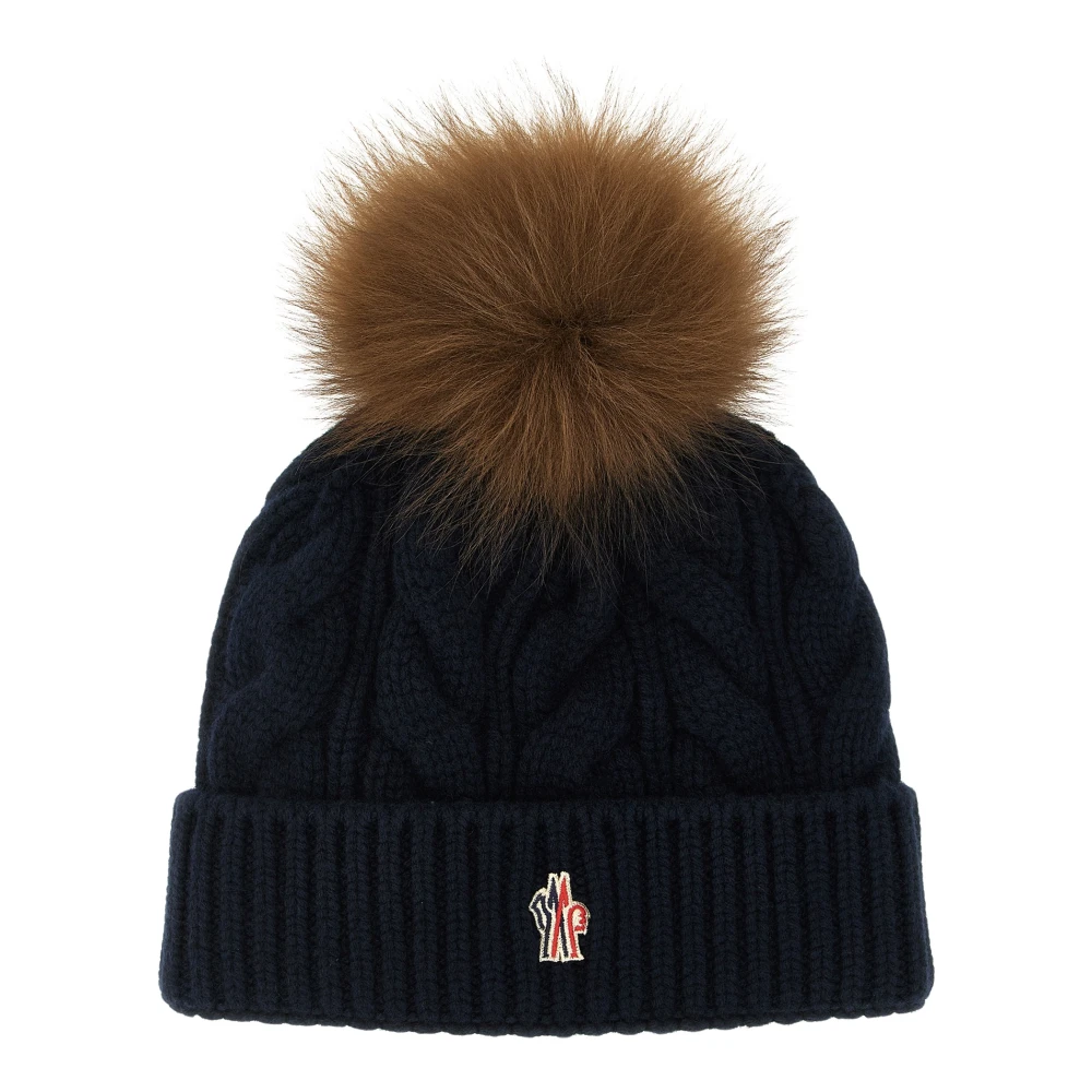 Moncler Grenoble Donna Navy - Cable Knit Pom-Pom Beanie, Size: One Size - Immagine 4