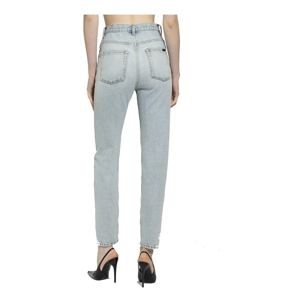 Saint Laurent Hoge Taille Blauwe Katoenen Jeans Blue Dames