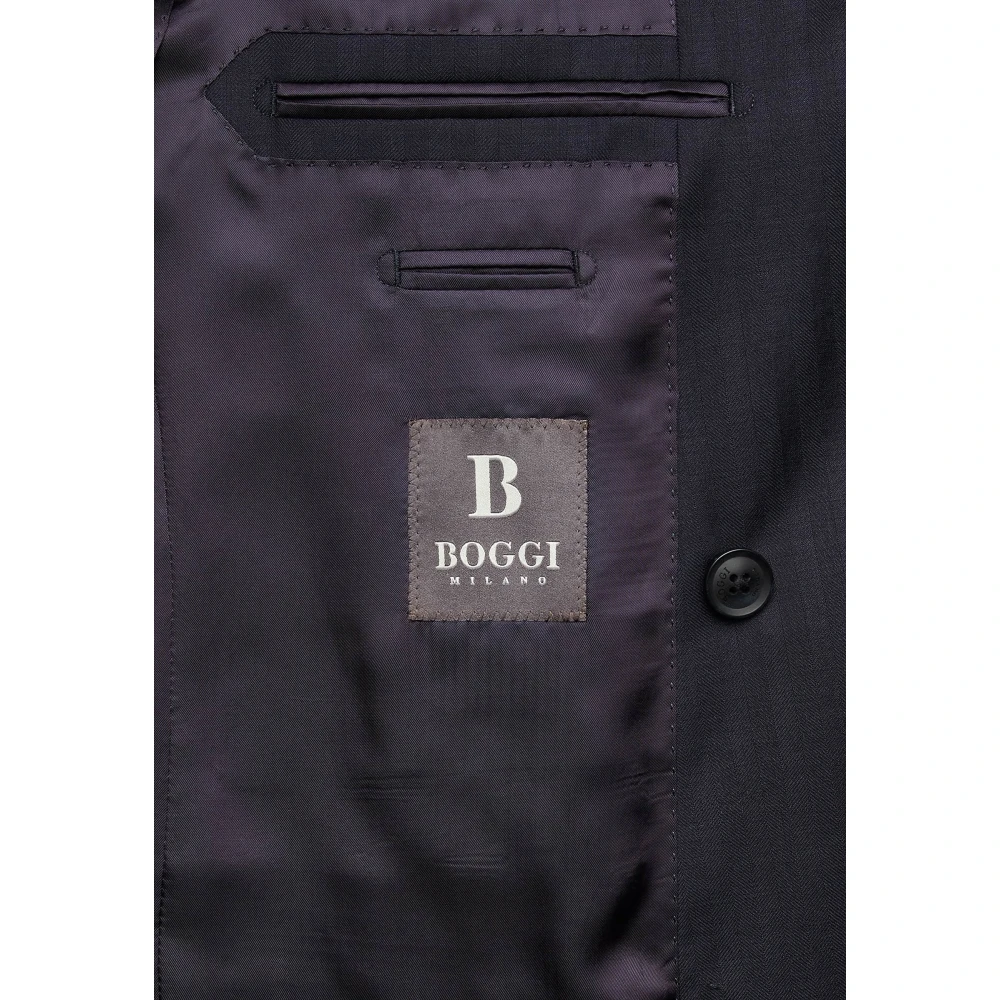 Boggi Milano Haringbeen Dubbelrijig Pak van Pure Wol Blue Heren