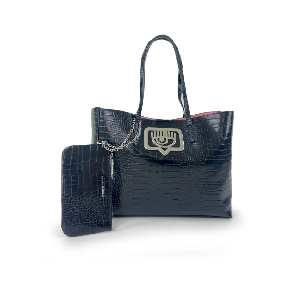 Chiara Ferragni Collection Grote Zwarte Geëtste Tas Black Dames