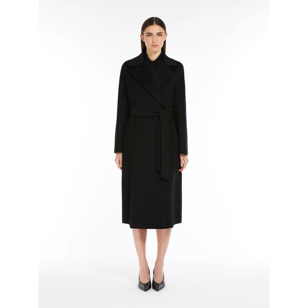 Max Mara Studio Zwarte Wol Kasjmier Zijde Midi Jas Black Dames