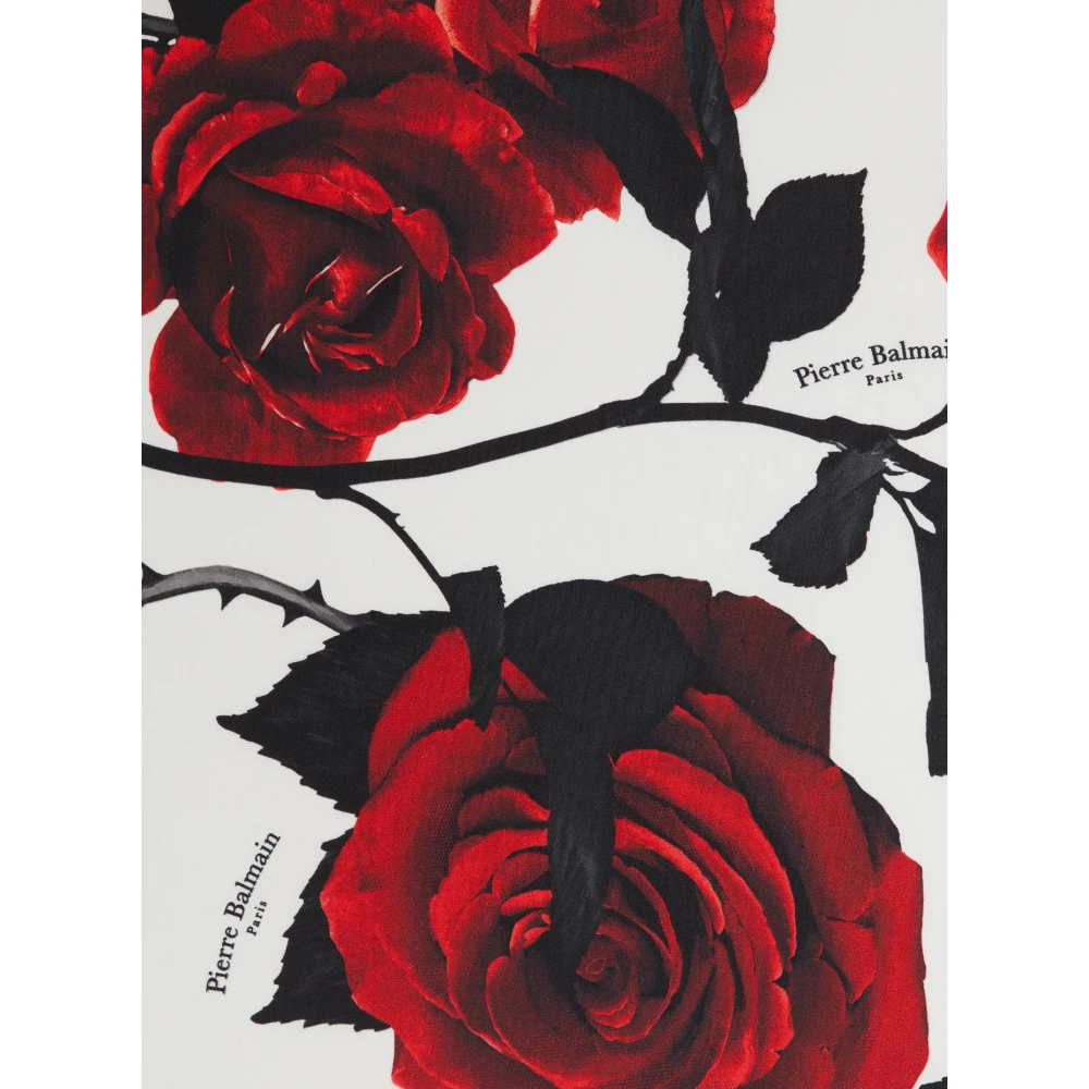 Balmain Rode rozen en polka dot bedrukte zijden sjaal Red Dames