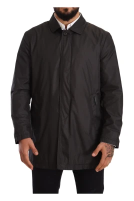 Svart Polyester Herr Trench Coat Jacka