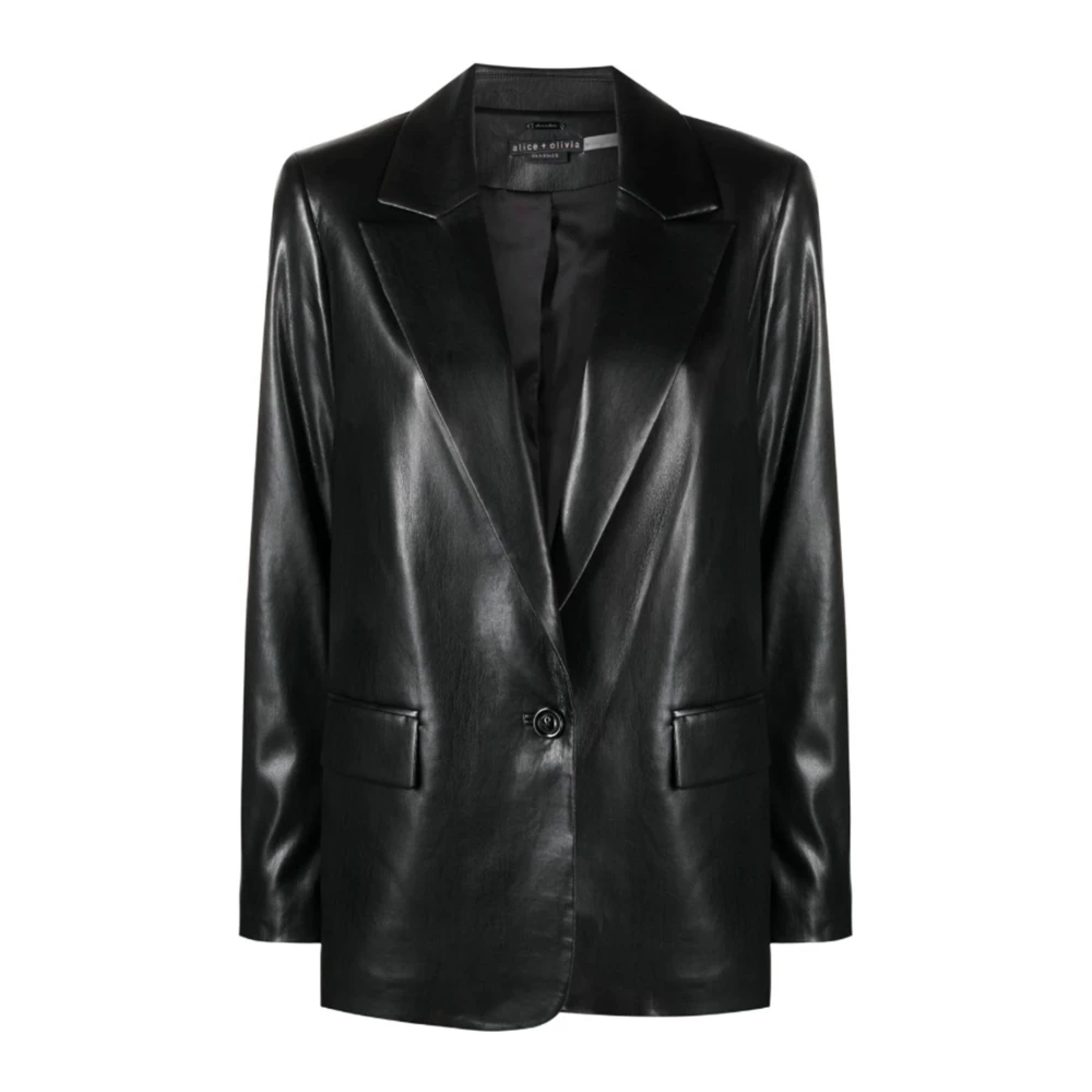 Alice + olivia Zwarte vegan leren jas klassieke stijl Black Dames