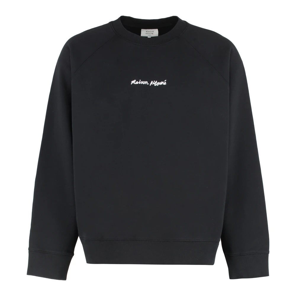 Maison Kitsuné Black Sweatshirts, Male, Xs, Ribbed Crew-Neck Sweatshirt In Cotton
