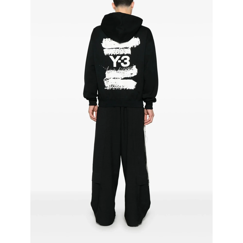 Y-3 Zwarte Grafische Hoodie met Splitzakken Black Heren
