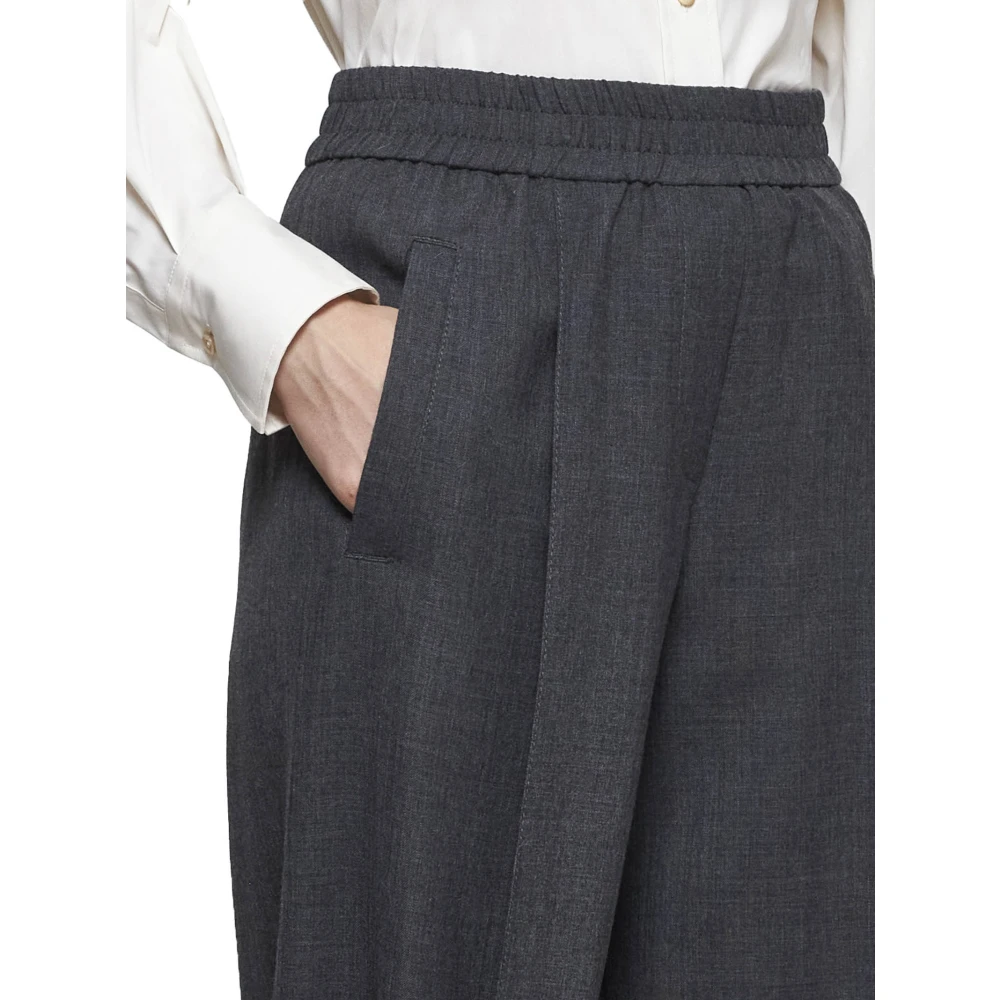 BRUNELLO CUCINELLI Donkergrijze Wol Elastische Taille Broek Gray Dames