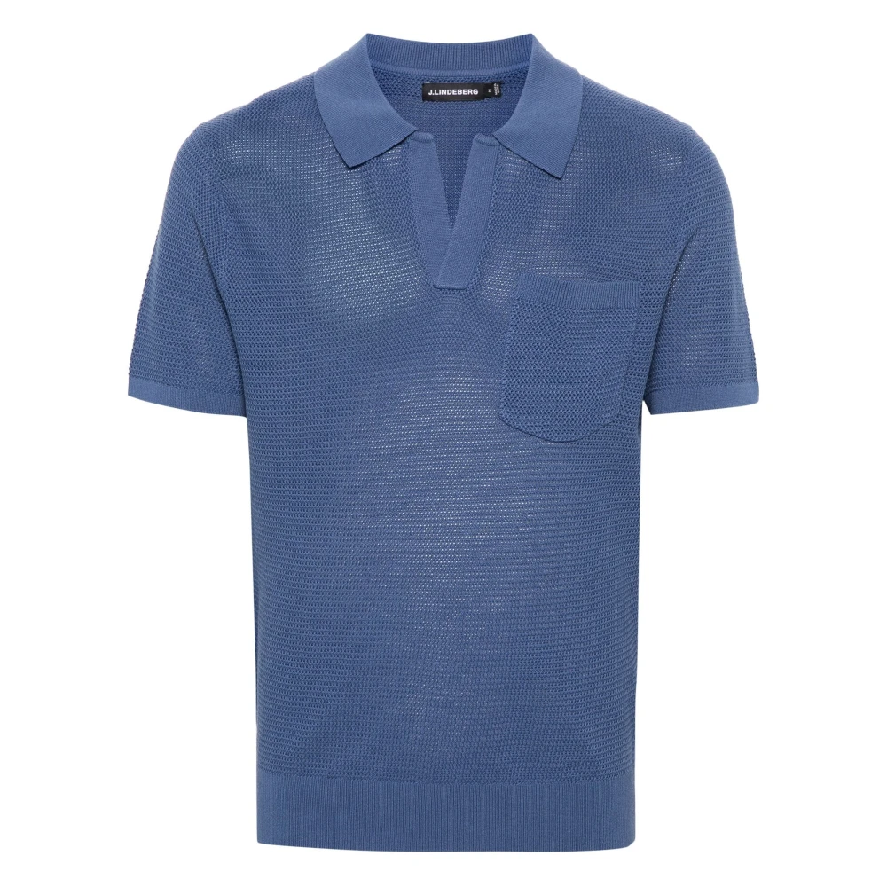 J.LINDEBERG Blauw Zijde Katoen Korte Mouw Polo Blue Heren