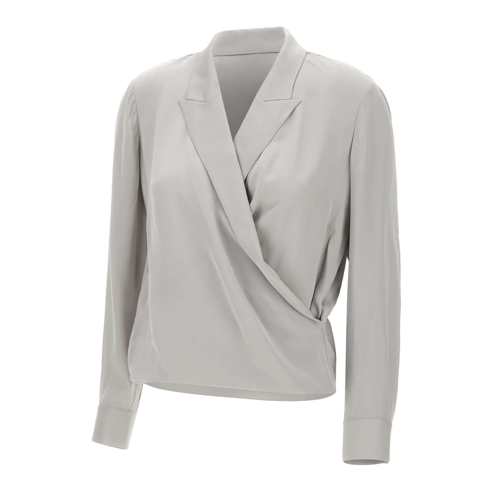 Theory Zijden Wrap Blouse Parel Grijs Gray Dames