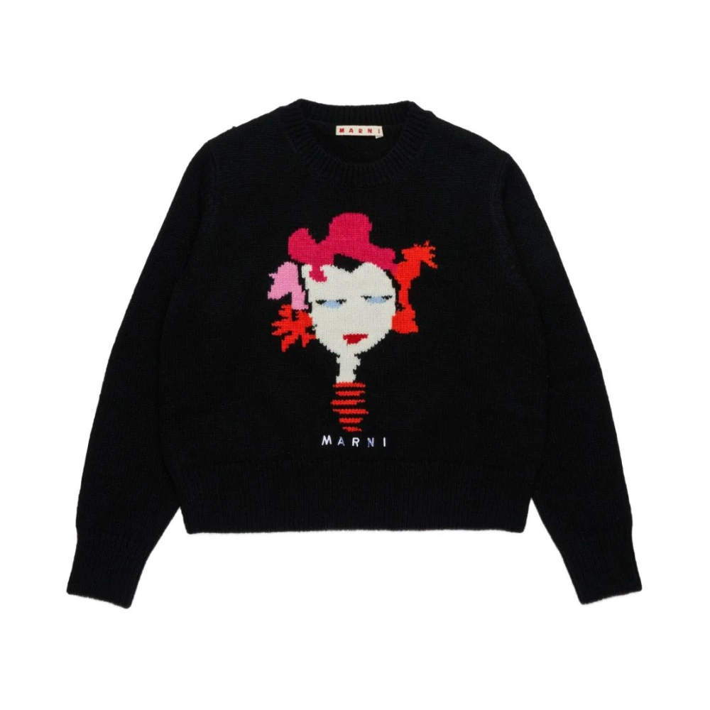 Marni Women's Black Crewneck Sweatshirt With Logo Motif