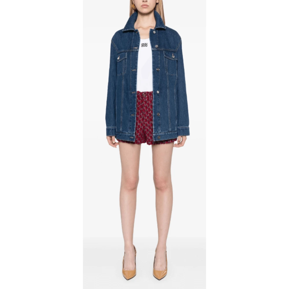 Gucci Denim Logo Jas met Contraststiksels Blue Dames
